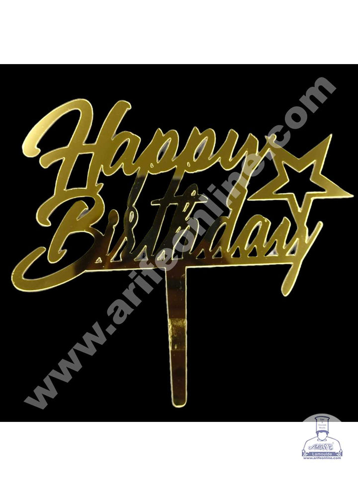 CAKE DECOR™ 5 Inch Golden Acrylic Cake Topper - Happy Birthday (SBMT-509)
