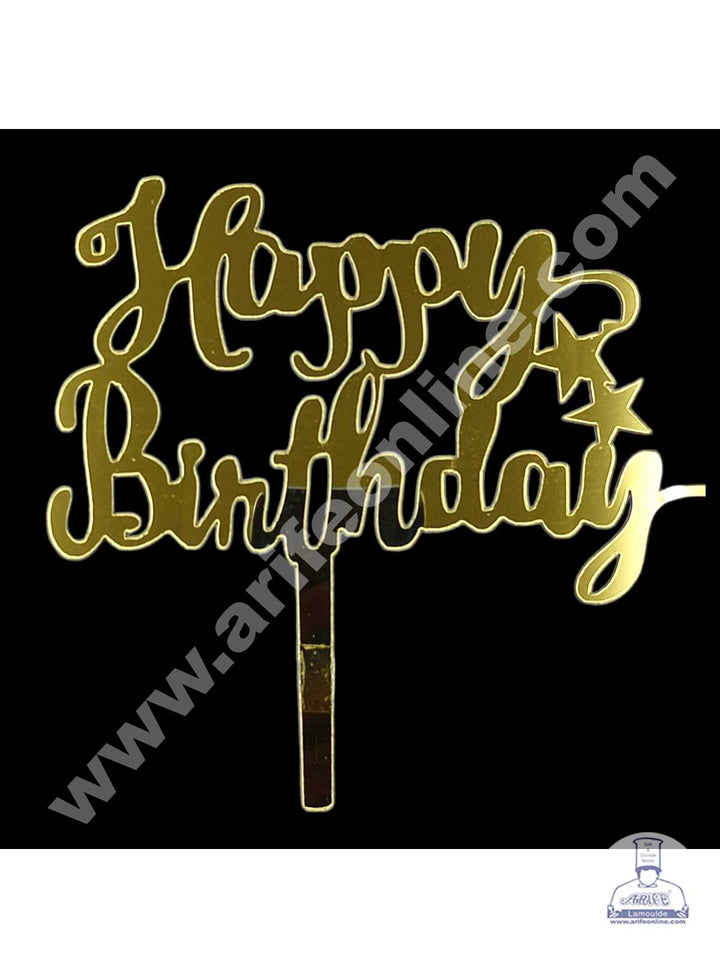 CAKE DECOR™ 5 Inch Golden Acrylic Cake Topper - Happy Birthday (SBMT-848)