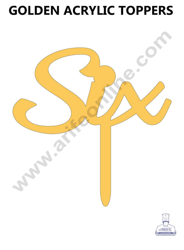 CAKE DECOR™ 5 Inch Golden Acrylic Number Toppers - SIX
