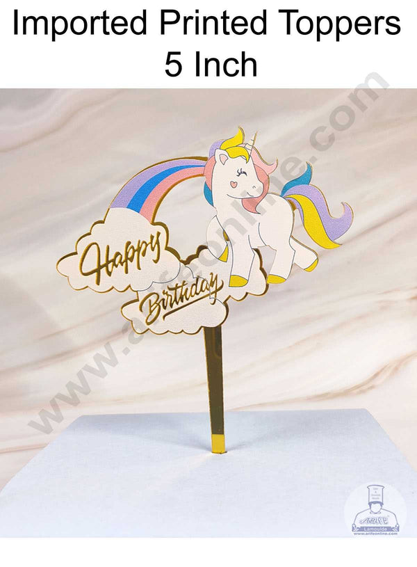 CAKE DECOR™ 5 Inch Imported Printed Cake and Cupcake Topper - Happy Birthday Cloud Unicorn Theme (SBMT-IMP-002)