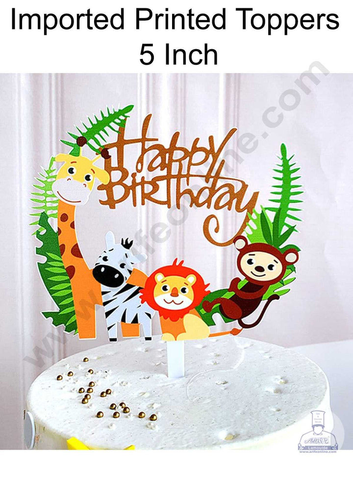 CAKE DECOR™ 5 Inch Imported Printed Cake and Cupcake Topper - Happy Birthday Jungle Theme (SBMT-IMP-010)