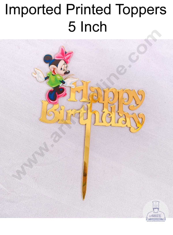 CAKE DECOR™ 5 Inch Imported Printed Cake and Cupcake Topper - Happy Birthday Minnie Mouse Theme (SBMT-IMP-008)