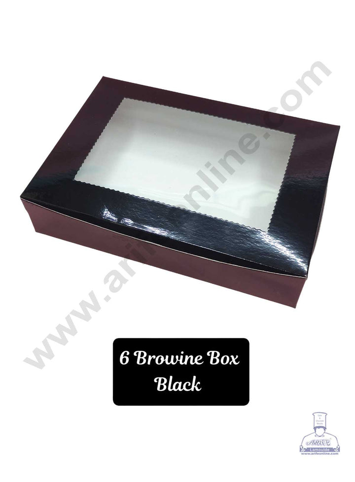 CAKE DECOR™ 6 Cavity Black Colour Brownie Boxes with Clear Window, Brownie Carriers ( 10 Pcs Pack )