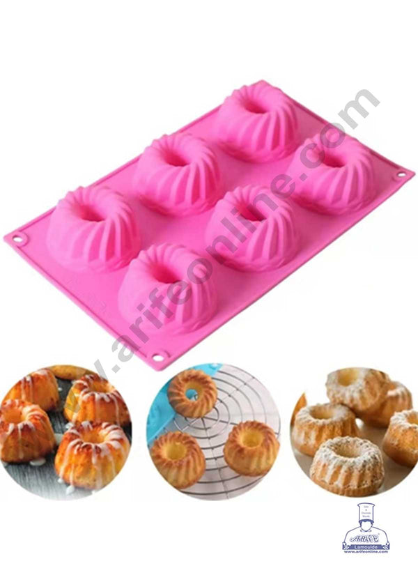 CAKE DECOR™ 6 Cavity Frill Donut Shape Silicon Muffin Mould Silicon Cupcake Mould (SBSM-182)