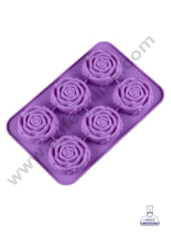 CAKE DECOR™ 6 Cavity Rose Shape Silicon Muffin Mould Silicon Cupcake Mould (SBSM-368)