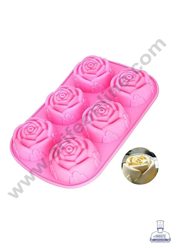 CAKE DECOR™ 6 Cavity Small Rose Shape Shape Silicon Muffin Mould Silicon Mould (SBSM-875)