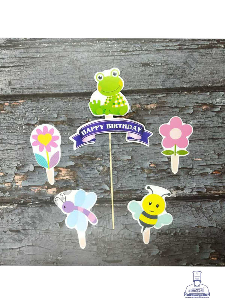 CAKE DECOR™ 6 pcs Happy Birthday Bugs Theme Paper Topper For Cake And Cupcake (SBMT-PT-101)
