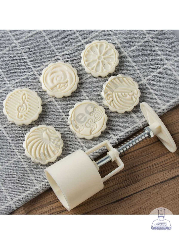 CAKE DECOR™ 7 Pcs Set Plastic Mix Shape Moon Cake Mould Plunger Mould ( SB-MOON-001 )