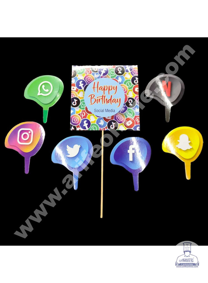 CAKE DECOR™ 7 pcs Happy Birthday Social Media Theme Paper Topper For Cake And Cupcake (SBMT-PT-117)