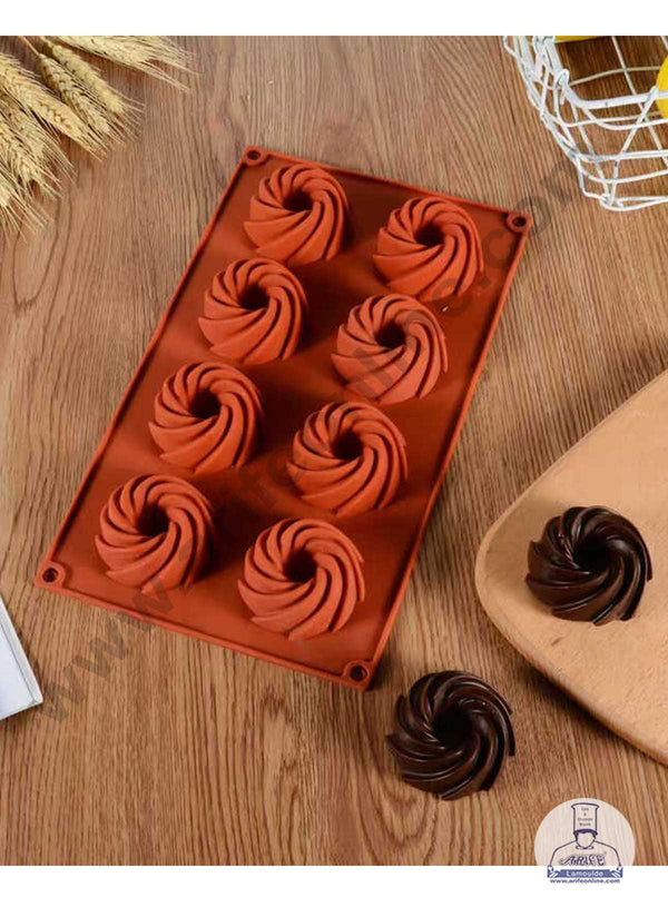 CAKE DECOR™ 8 Cavity Swrill Donut Shape Silicon Muffin Mould Silicon Cupcake Mould (SBSM-858)