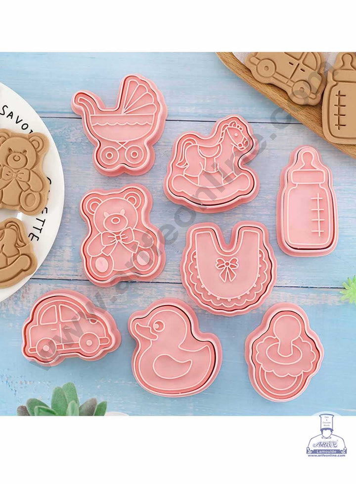 CAKE DECOR™ 8 Pcs Baby Theme Plastic Biscuit Cutter 3D Cookie Cutter ( SBCK-26 )