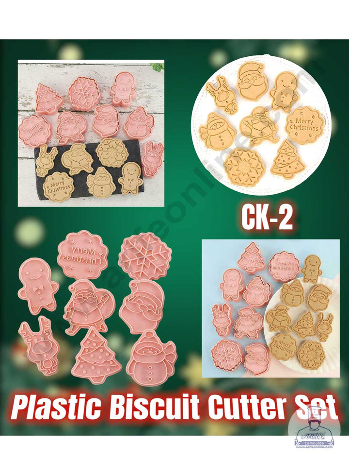 CAKE DECOR™ 8 Pcs Christmas Theme Plastic Biscuit Cutter 3D Cookie Cutter ( SBCK-02 )