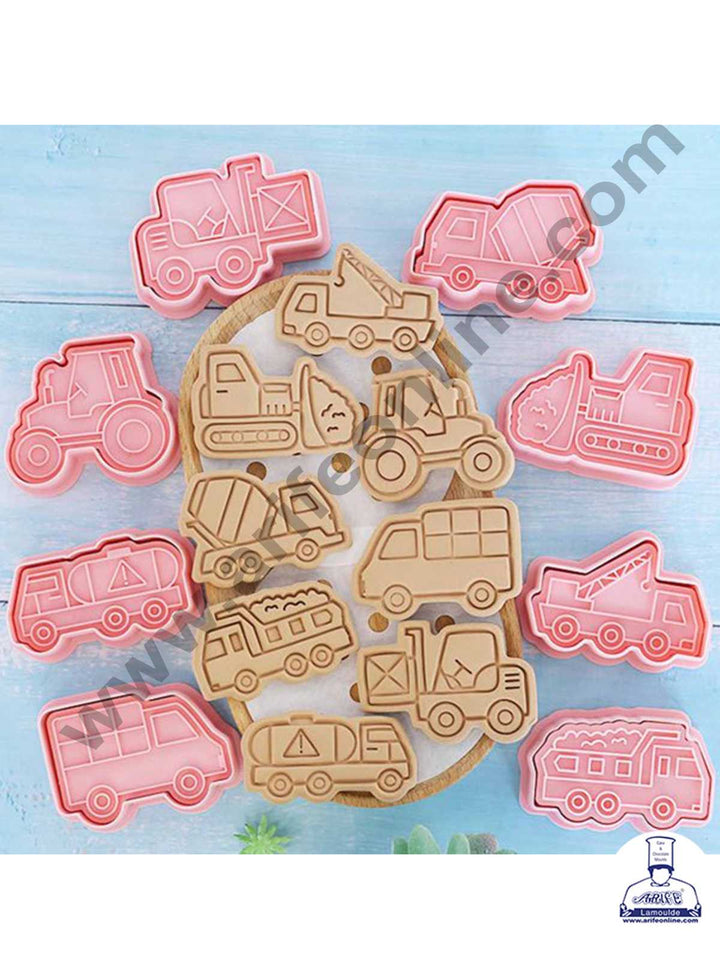 CAKE DECOR™ 8 Pcs Construction Vehicles Plastic Biscuit Cutter 3D Cookie Cutter ( SBCK-27 )