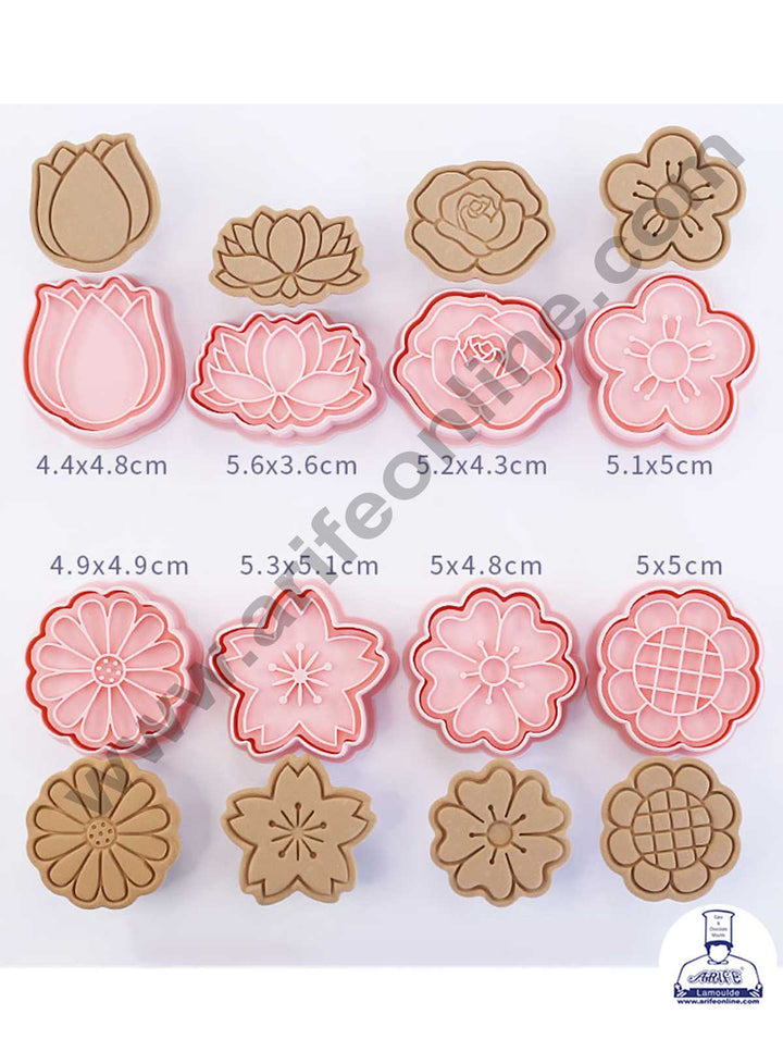 CAKE DECOR™ 8 Pcs Flowers Plastic Biscuit Cutter 3D Cookie Cutter ( SBCK-14 )