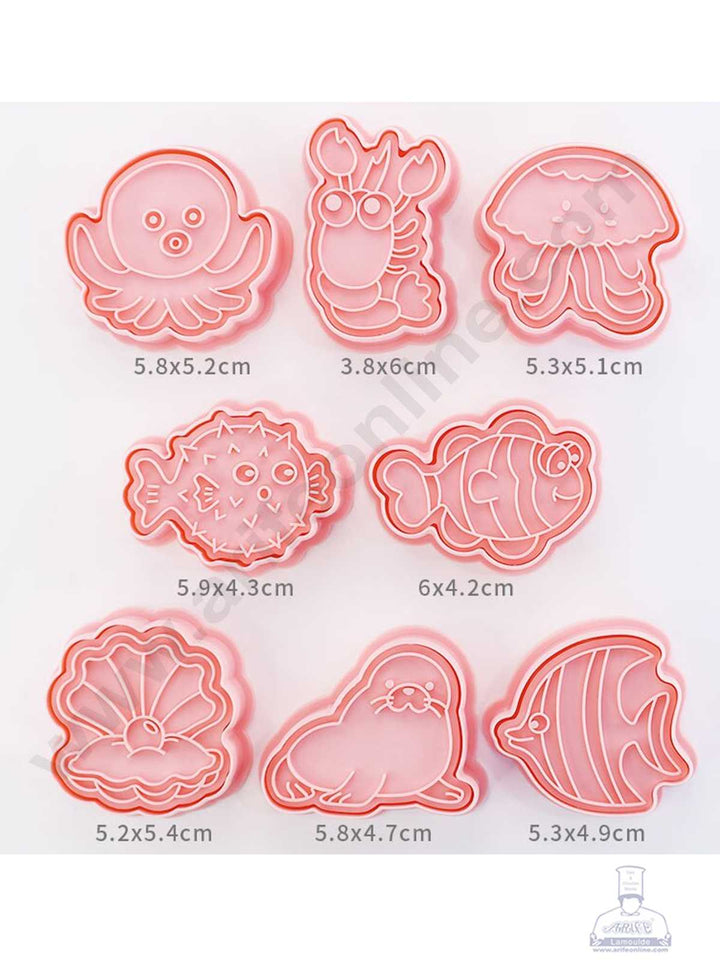 CAKE DECOR™ 8 Pcs Marine Life Theme Plastic Biscuit Cutter 3D Cookie Cutter (SBCK-25)