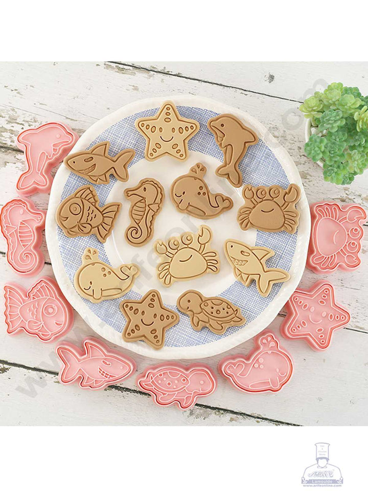 CAKE DECOR™ 8 Pcs Sea Theme Plastic Biscuit Cutter 3D Cookie Cutter (SBCK-17)