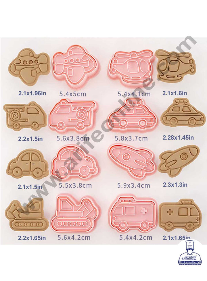 CAKE DECOR™ 8 Pcs Transport Vehicles Plastic Biscuit Cutter 3D Cookie Cutter ( SBCK-13 )