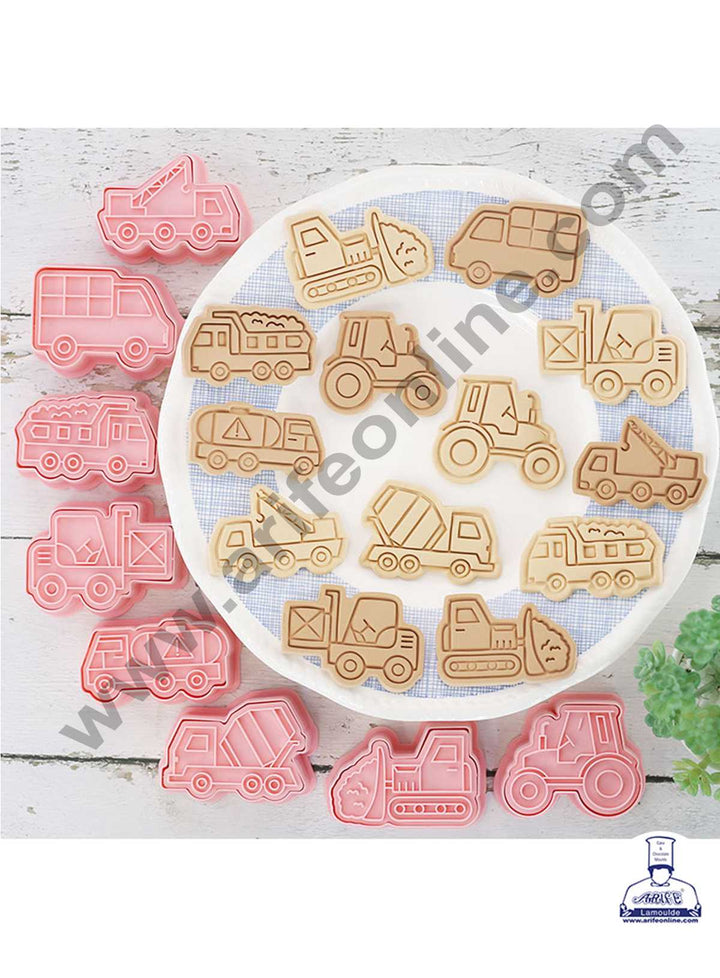 CAKE DECOR™ 8 Pcs Transport Vehicles Plastic Biscuit Cutter 3D Cookie Cutter ( SBCK-13 )