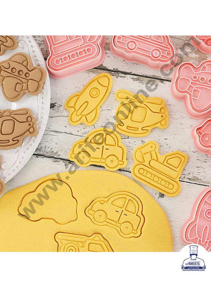 CAKE DECOR™ 8 Pcs Transport Vehicles Plastic Biscuit Cutter 3D Cookie Cutter ( SBCK-13 )