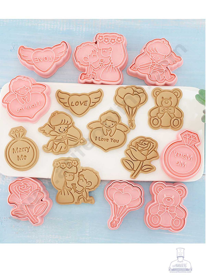 CAKE DECOR™ 8 Pcs Valentine Theme Plastic Biscuit Cutter 3D Cookie Cutter ( SBCK-03 )