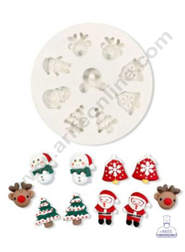 CAKE DECOR™ 9 Cavity Santa Clause Tree Bell Snow Man Shape Silicone Fondant Mold Silicon Marzipan Mould SBSP-DYF6548
