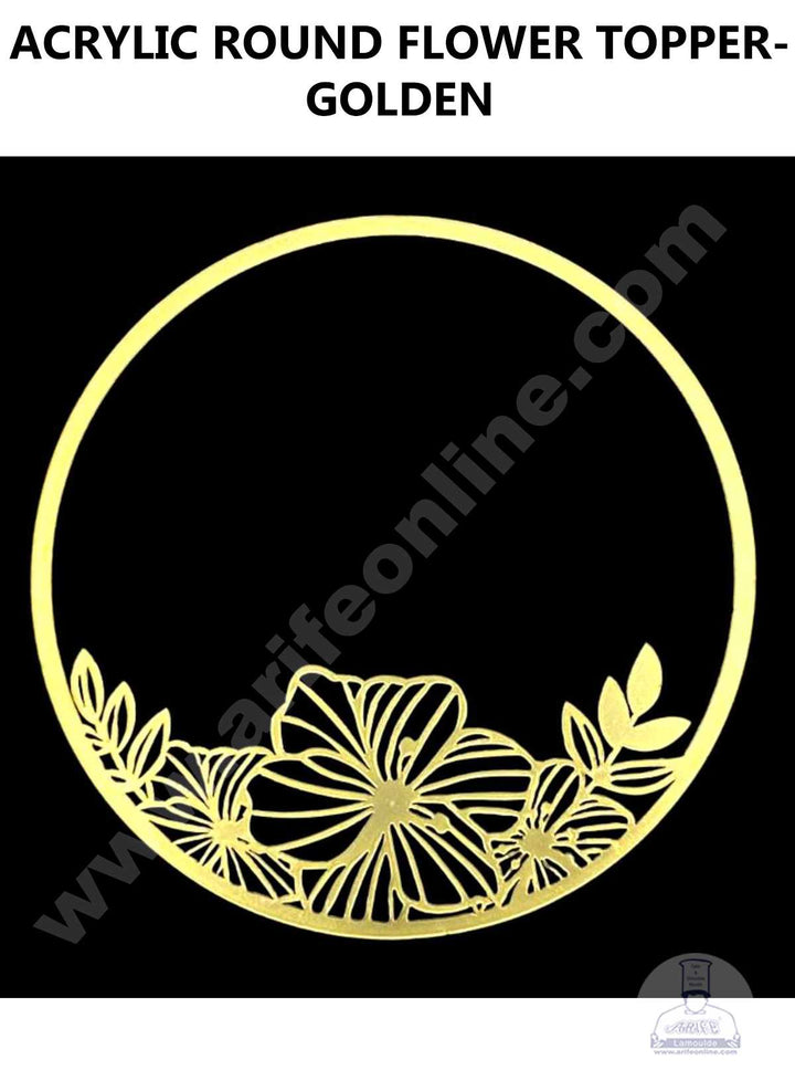 CAKE DECOR™ Acrylic Round Flower Cake Topper - Golden ( SBMT-FLOWER-01 )