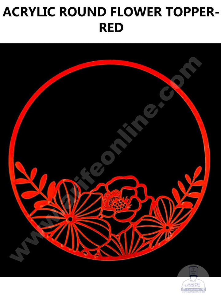CAKE DECOR™ Acrylic Round Flower Cake Topper - Red ( SBMT-FLOWER-03 )