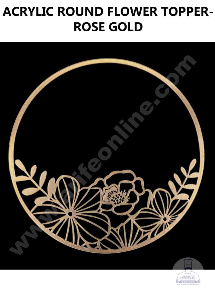 CAKE DECOR™ Acrylic Round Flower Cake Topper - Rose Gold ( SBMT-FLOWER-02 )