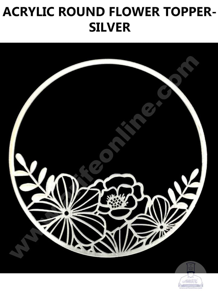 CAKE DECOR™ Acrylic Round Flower Cake Topper - Silver ( SBMT-FLOWER-04 )