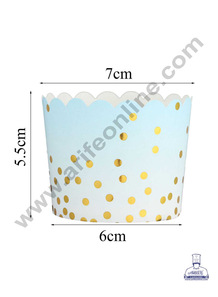 CAKE DECOR™ Big Blue White with Golden Dots Deep Muffin Cupcake Liners (50Pcs Pack)