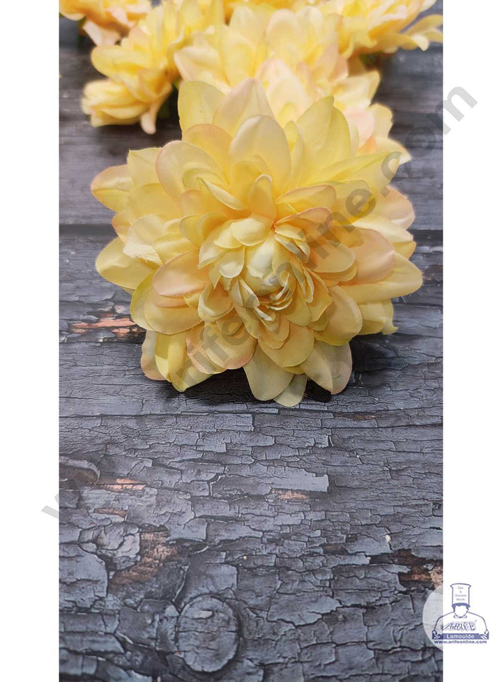 CAKE DECOR™ Big Dahlia Artificial Flower For Cake Decoration – Yellow ( 10 pc pack )