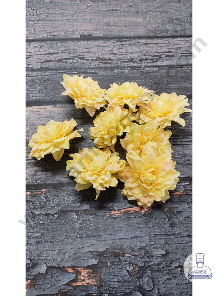 CAKE DECOR™ Big Dahlia Artificial Flower For Cake Decoration – Yellow ( 10 pc pack )