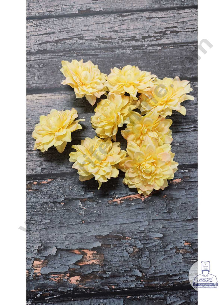 CAKE DECOR™ Big Dahlia Artificial Flower For Cake Decoration – Yellow ( 10 pc pack )