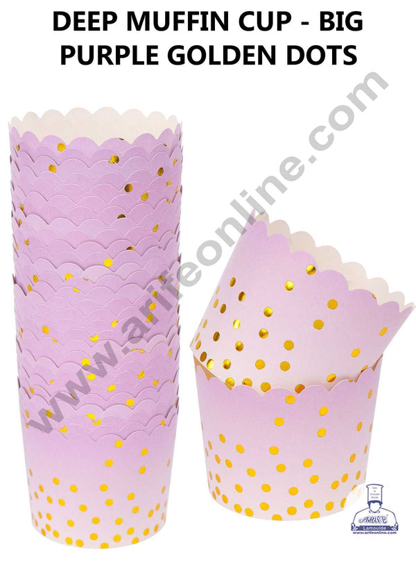 CAKE DECOR™ Big Purple White with Golden Dots Deep Muffin Cupcake Liners (50Pcs Pack)