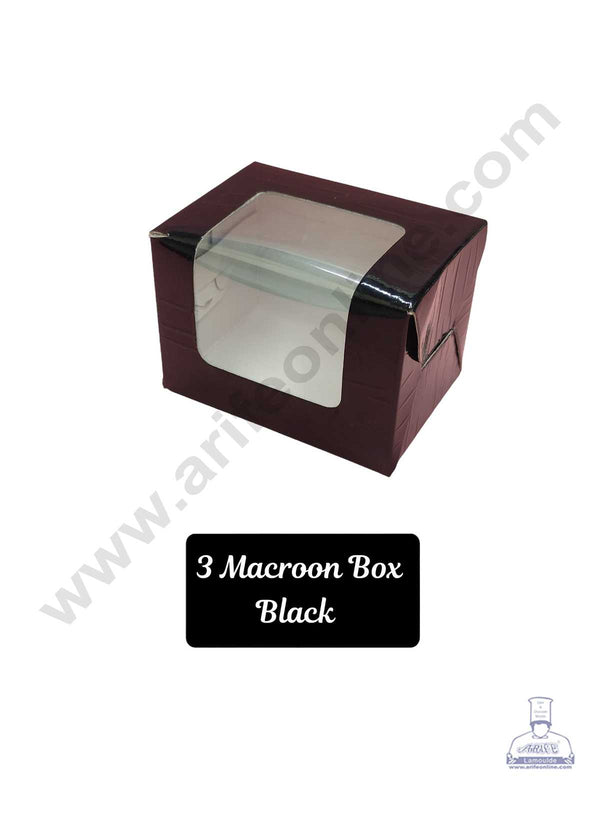CAKE DECOR™ Black 3 Macaroon Boxes with Clear Window, Macaroon Carriers , Black (10 Pc Pack)