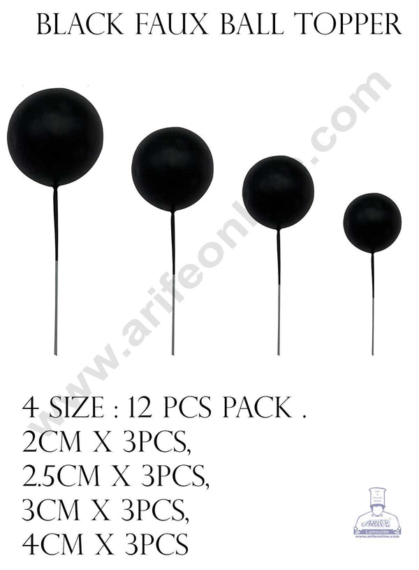 CAKE DECOR™ Black Faux Balls Topper For Cake and Cupcake Decoration - ( 12 pcs Pack )