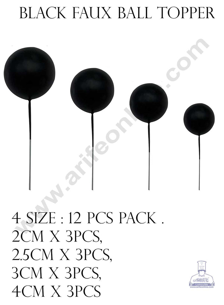 CAKE DECOR™ Black Faux Balls Topper For Cake and Cupcake Decoration - ( 12 pcs Pack )