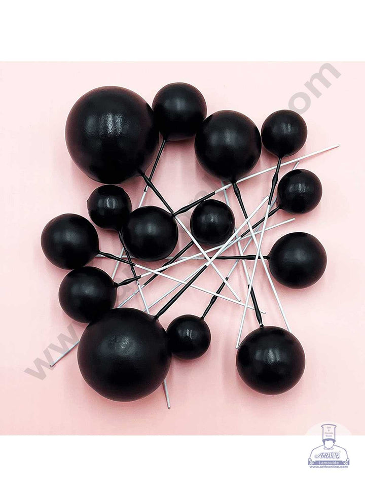 CAKE DECOR™ Black Faux Balls Topper For Cake and Cupcake Decoration - ( 12 pcs Pack )