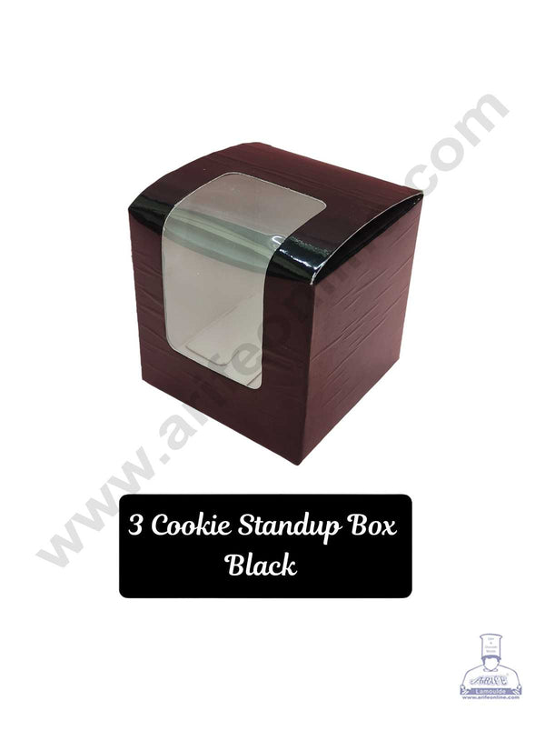 CAKE DECOR™ Black Standup 3 Cookie Boxes with Clear Window, Cupcake Carriers , Black 3x3x3 Inch (10 Pc Pack)