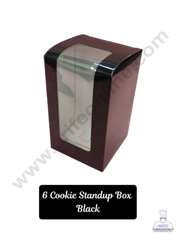 CAKE DECOR™ Black Standup 6 Cookie Boxes with Clear Window, Cupcake Carriers , Black 3x5x3 Inch