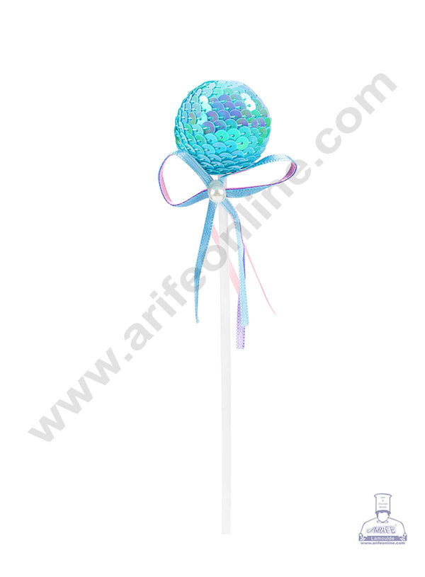 CAKE DECOR™ Blue Bling Bling Sequence Lollipop Ball Toppers For Cake and Cupcake Decoration