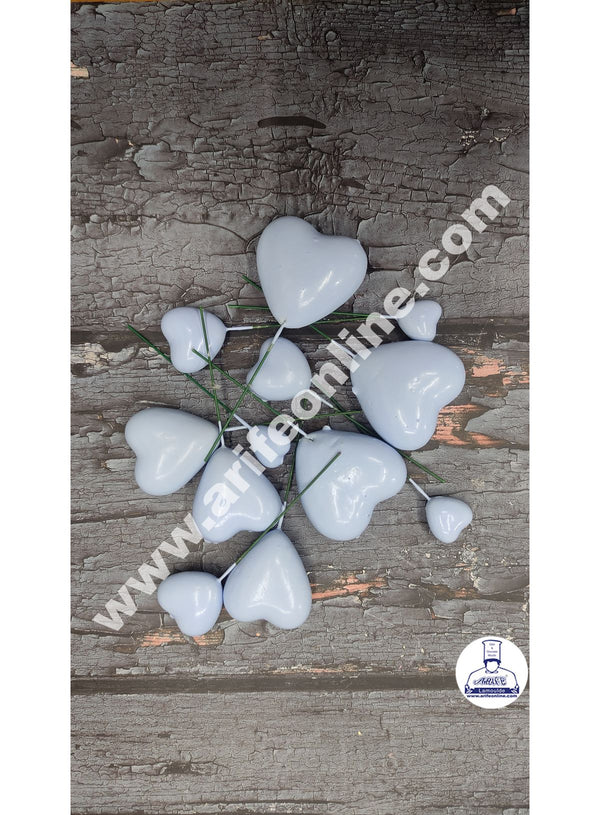 CAKE DECOR™ Blue Faux Heart Topper For Cake and Cupcake Decoration - ( 12 pcs Pack )