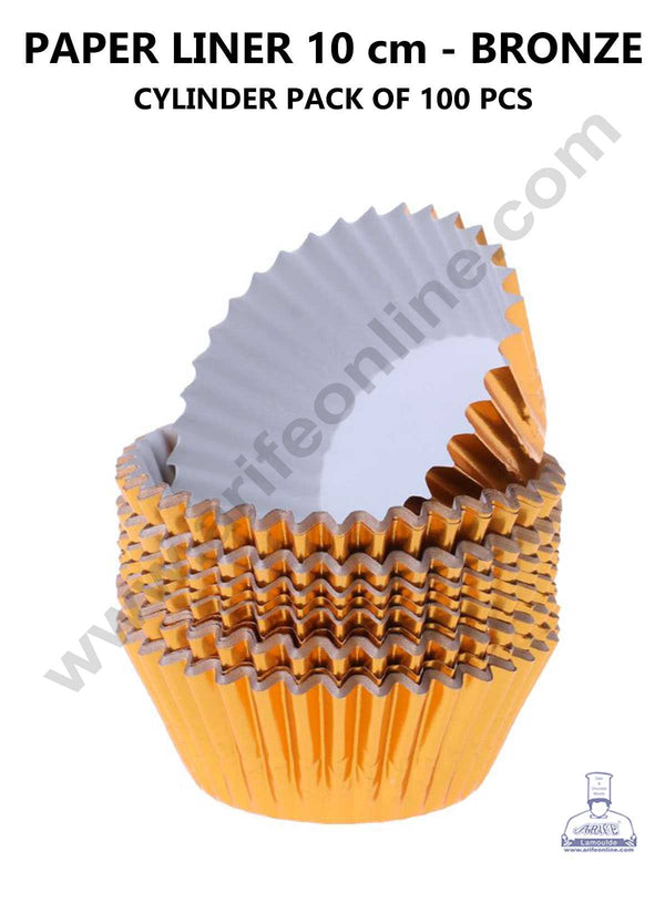 CAKE DECOR™ Bronze Paper Liner For Cupcake and Muffins - Cylinder Pack 100 Pcs - 10 cm