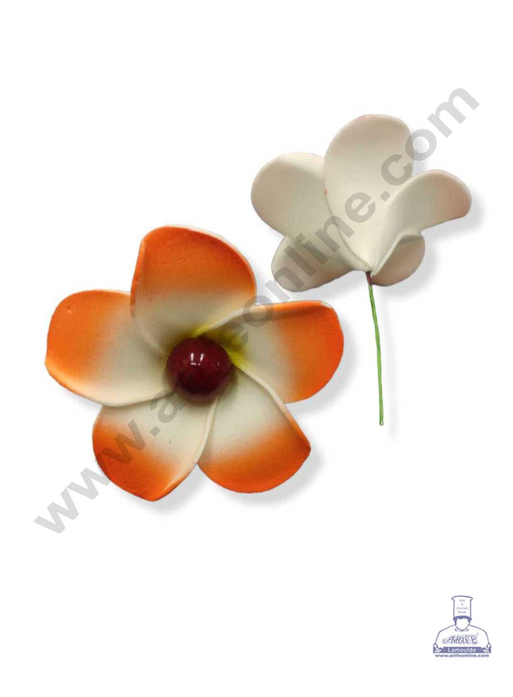 CAKE DECOR™ Champa Flower with Red Cherry Artificial Flower For Cake Decoration – Orange ( 5 pc pack )