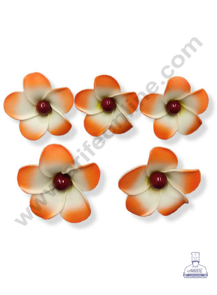 CAKE DECOR™ Champa Flower with Red Cherry Artificial Flower For Cake Decoration – Orange ( 5 pc pack )