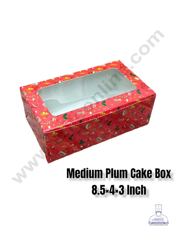 CAKE DECOR™ Christmas Theme 1 Plum Cake Box Clear Window, Plum Carriers - Medium ( 10 Pcs Pack )