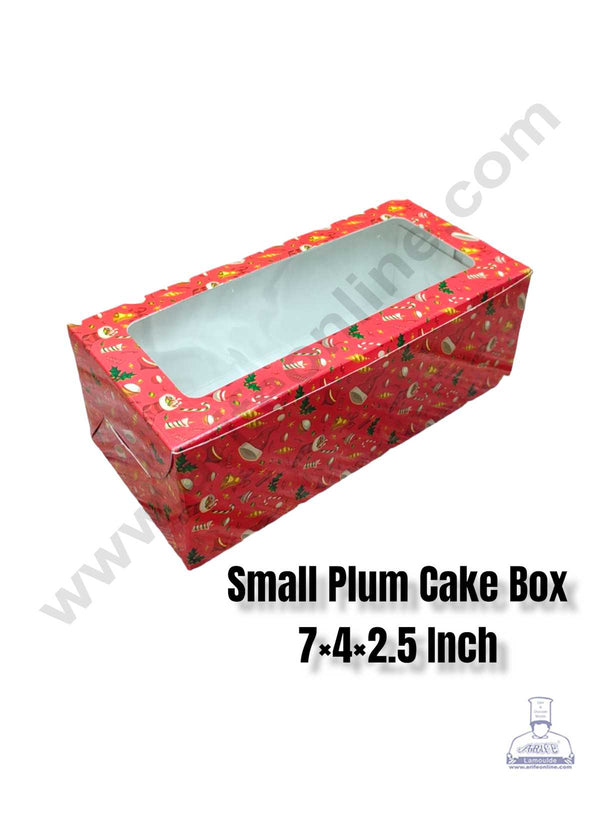 CAKE DECOR™ Christmas Theme 1 Plum Cake Box Clear Window, Plum Carriers - Small ( 10 Pcs Pack )
