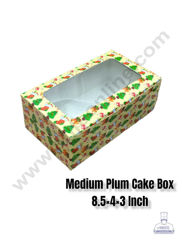CAKE DECOR™ Christmas Theme 2 Plum Cake Box Clear Window, Plum Carriers - Medium ( 10 Pcs Pack )