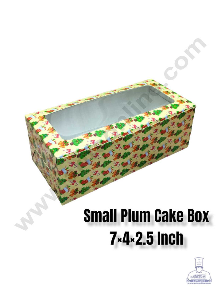 CAKE DECOR™ Christmas Theme 2 Plum Cake Box Clear Window, Plum Carriers - Small ( 10 Pcs Pack )