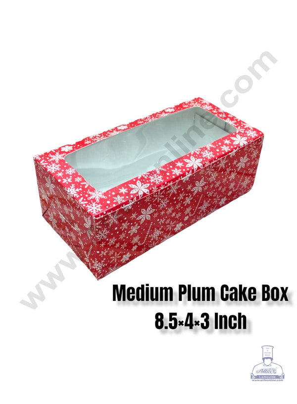 CAKE DECOR™ Christmas Theme 3 Plum Cake Box Clear Window, Plum Carriers - Medium ( 10 Pcs Pack )